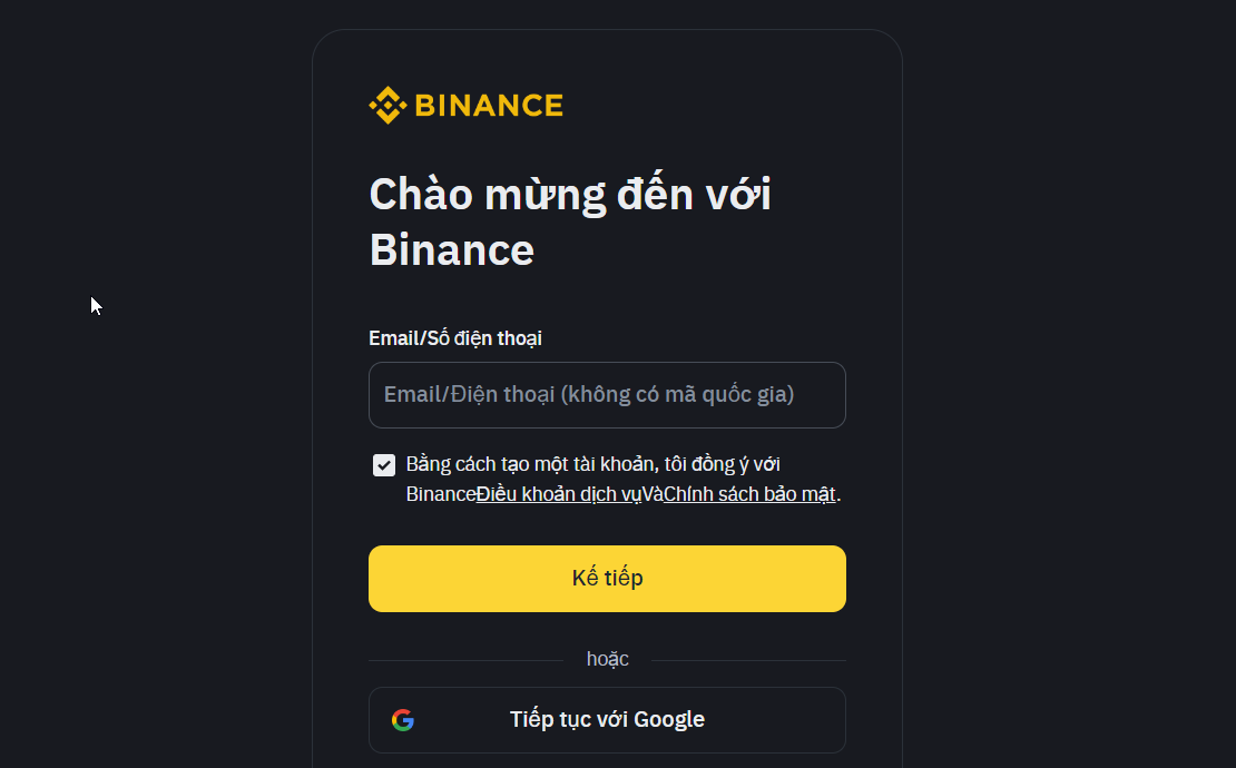 T?o tài kho?n m?i t?i Binance b?ng email